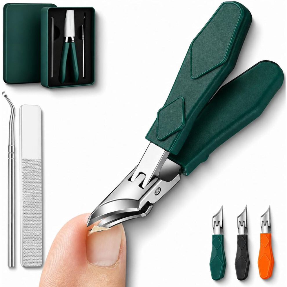 Oimg (Green, -) 3-Piece Eagle Beak Nail Clippers, Wide Jaw Ingrown Toenail