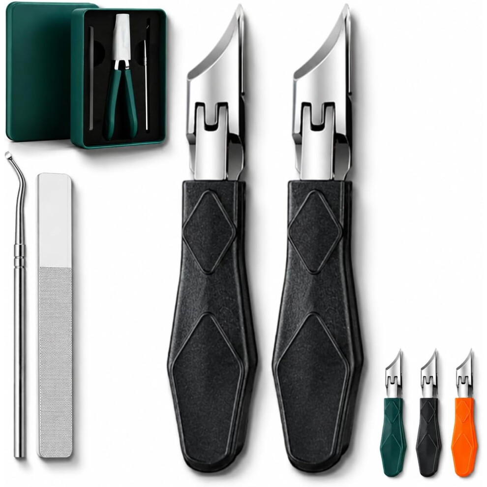 Oimg (2-Black, -) 3-Piece Eagle Beak Nail Clippers, Wide Jaw Ingrown Toenail