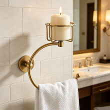 (Gold, -) Gold Wall Mounted Towel Holder, Vintage Candle Holder Design
