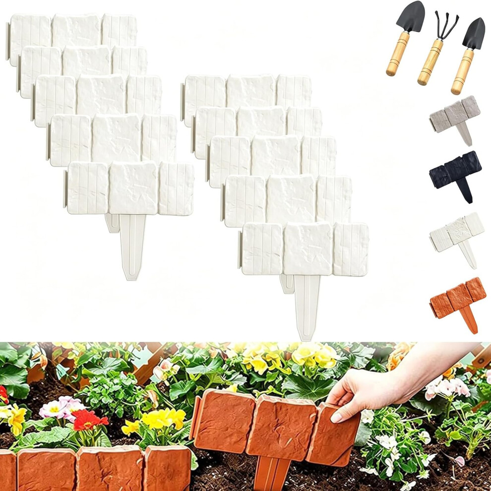 (White*10Pcs, -) 20Pcs Imitation Stone Garden Fence, Plastic Edging Border Red 5437706559931