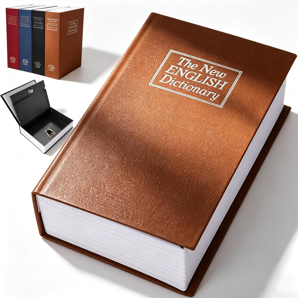 (Brown, M) Book Shaped Security Lock Box, Hidden Safe With Combination 5437706558521