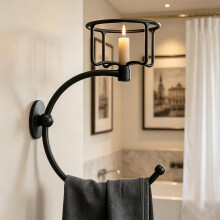 (Black, -) Gold Wall Mounted Towel Holder, Vintage Candle Holder Design