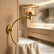 (2pc * a, -) Gold Wall Mounted Towel Holder, Vintage Candle Holder Design