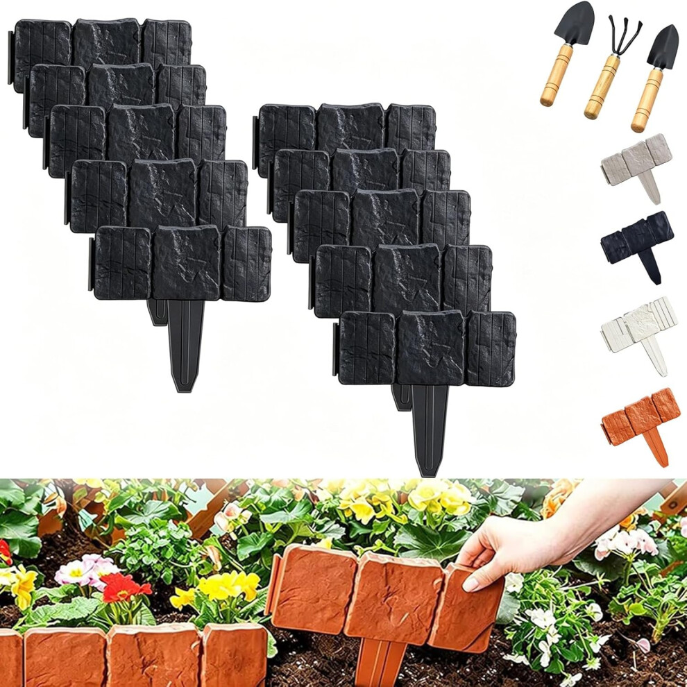 (Black*10Pcs, -) 20Pcs Imitation Stone Garden Fence, Plastic Edging Border Red 5437706559962