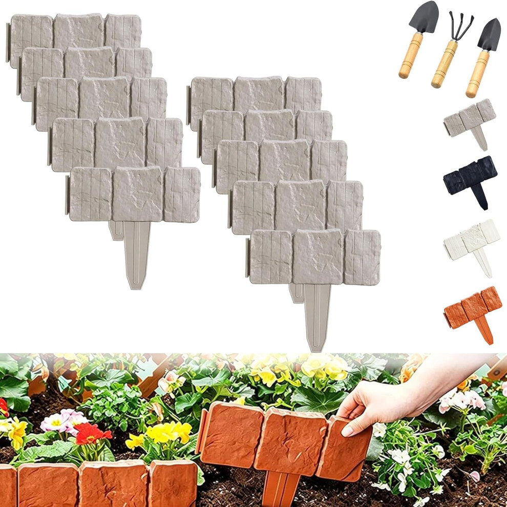 (Gray*20Pcs, -) 20Pcs Imitation Stone Garden Fence, Plastic Edging Border Red 5437706559986
