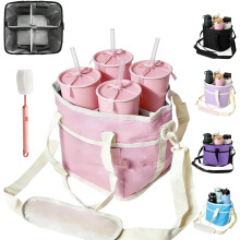 (pink, -) Bolsa portabebidas de 4 compartimentos, rosa y púrpura