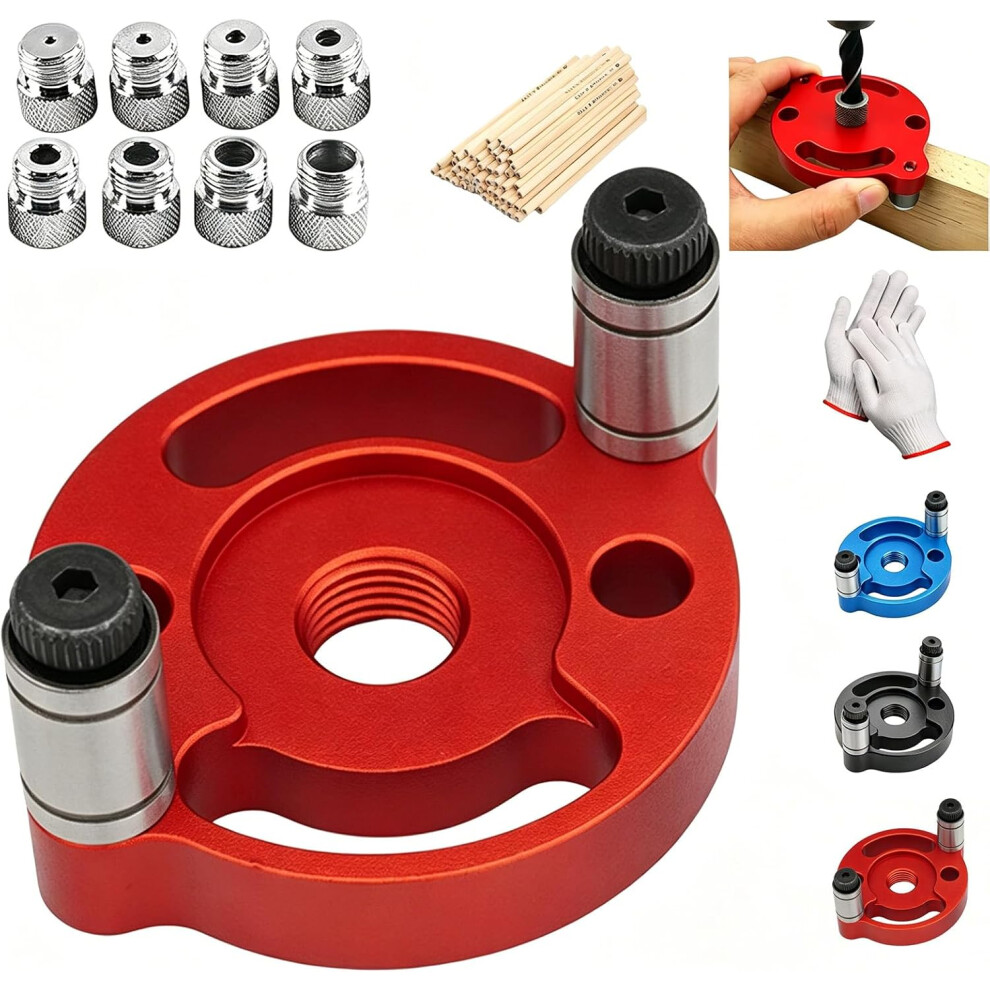 (Red, -) Self Centering Dowel Jig With 8 Drill Bushings, Woodworking 5437706561552