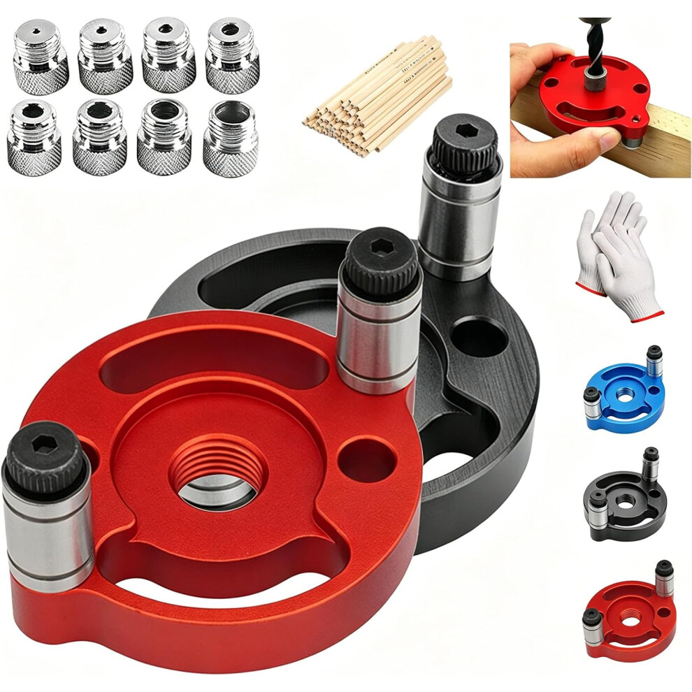 (Red&Black, -) Self Centering Dowel Jig With 8 Drill Bushings, Woodworking 5437706561514
