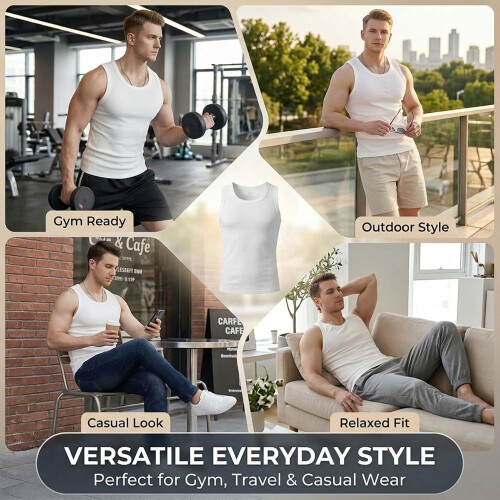 (3pcs-d, Large) Men's Wide Strap Ribbed Tank Top, 3-Pack Basic Vest 1