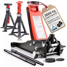 AREBOS 3T Hydraulic Flat Jack | 2X Jack Stand | 3 Tonne Load Capacity | 2 Supports | Jack for Workshop and Hobby Use