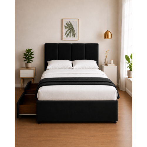 Modern Upholstered Bed with USB & Drawers Black3FT 1