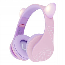 Cuffie wireless Bluetooth PowerLocus KIDS a forma di gatto rosa e viola per bambini