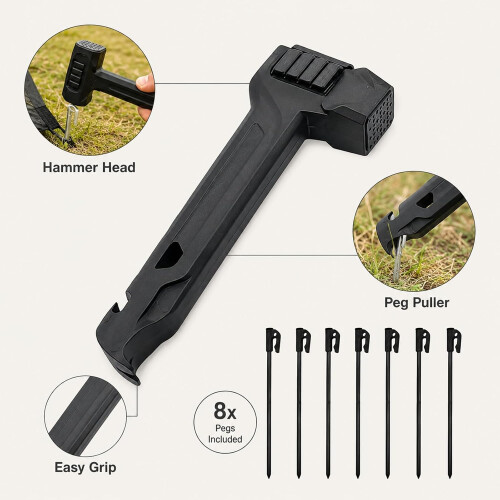 (A Type, -) 2-in-1 Camping Hammer with 8 Pegs, Tent Stake Driver & Puller 2