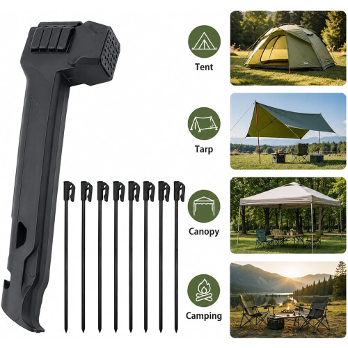 (B Type, -) 2-in-1 Camping Hammer with 8 Pegs, Tent Stake Driver & Puller 1