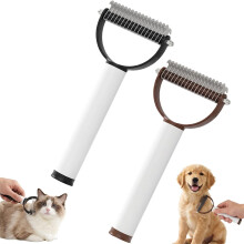 (Black + Brown, -) Double Sided Dematting Comb, Undercoat Rake Pet Brush