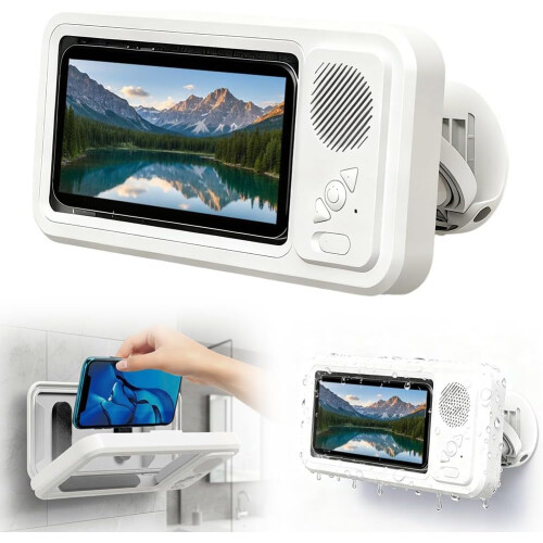 (White, -) Soporte de ducha con altavoz Bluetooth, blanco