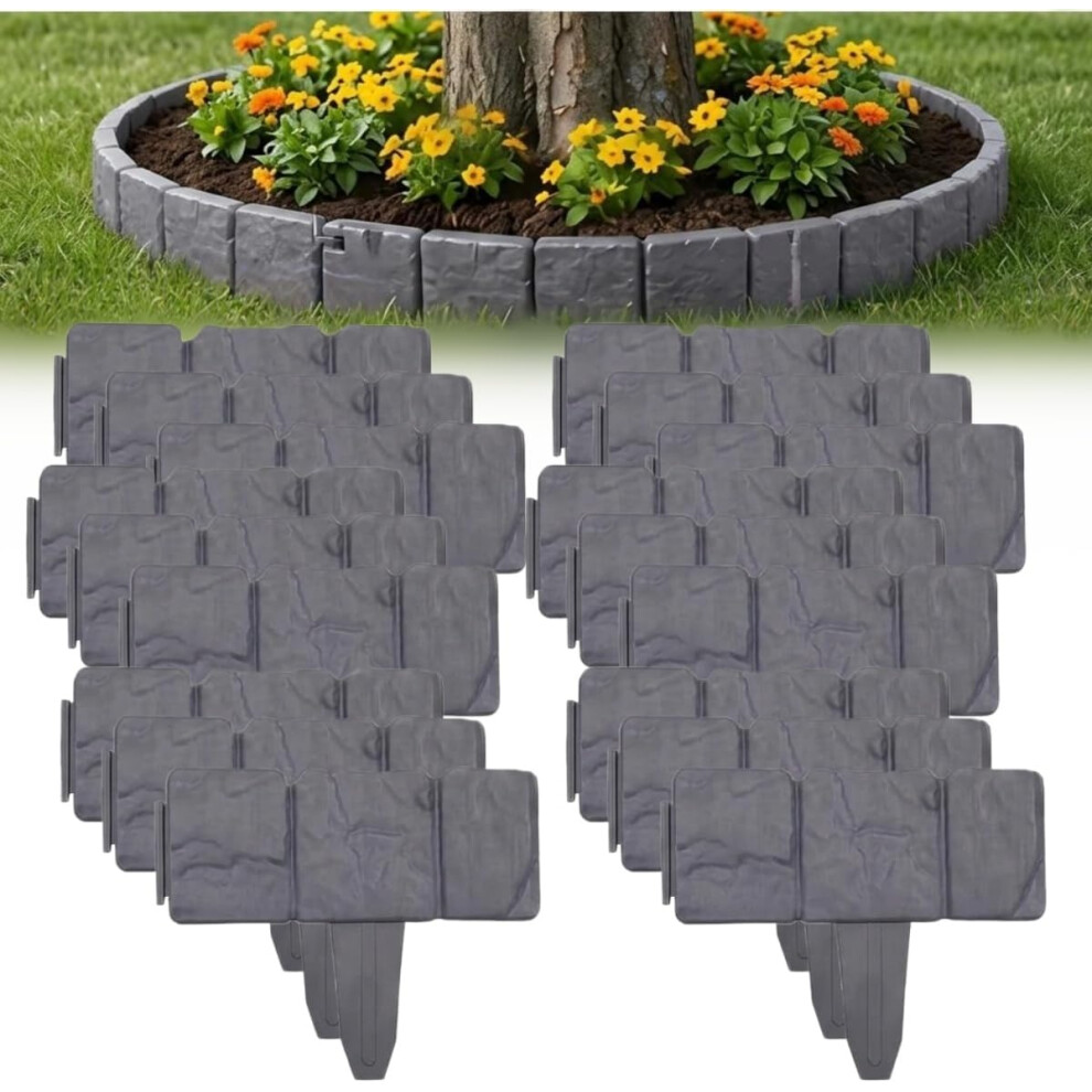 (Gray, 10Pc) 10Pc Imitation Stone Garden Fence, No-Dig Edging Border Red 5437706563518