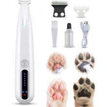 (White, -) 2026 Rechargeable Dog Paw Trimmer, LED Grooming Clipper