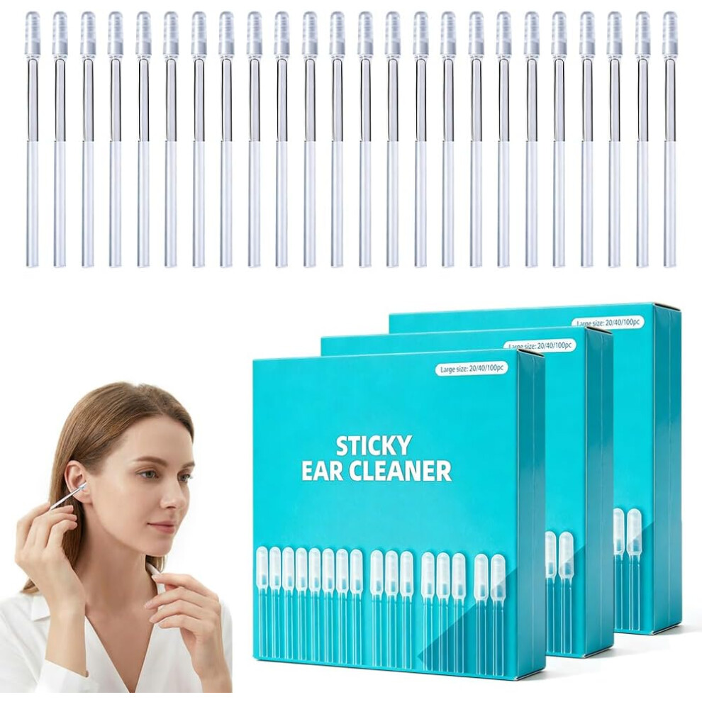 Oimg (Transparent, Large - 72Pcs) 2 Pack Sticky Ear Cleaning Stick, Reusable Adult Small