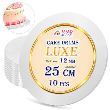 Kagebrætbund Hvid 25 cm 1,2 cm Sæt 10 stk. Kagetromle Rund Luxe Brand4Cake