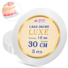 Kagebrætbund Hvid 30 cm 1,2 cm Sæt 5 stk. Kagetromle Rund Luxe Brand4Cake