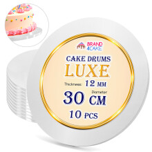 Kagebrætbund Hvid 30 cm 1,2 cm Sæt 10 stk. Kagetromle Rund Luxe Brand4Cake