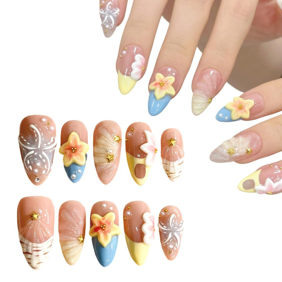 Oimg (Size_name, Small) Press On Nails, Stiletto Summer French Shell Fake Nails