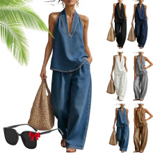 (Blue, XX-Large) Damen Denim Set, 2-teilig, Jeans, Casual, Mode, Sommer, Outfit, Shorts, Jacke, Basic, Freizeit