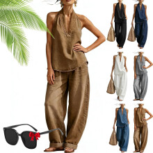 (Khaki, Small) Útulná minimalistická dvoudílná džínová souprava pro ženy