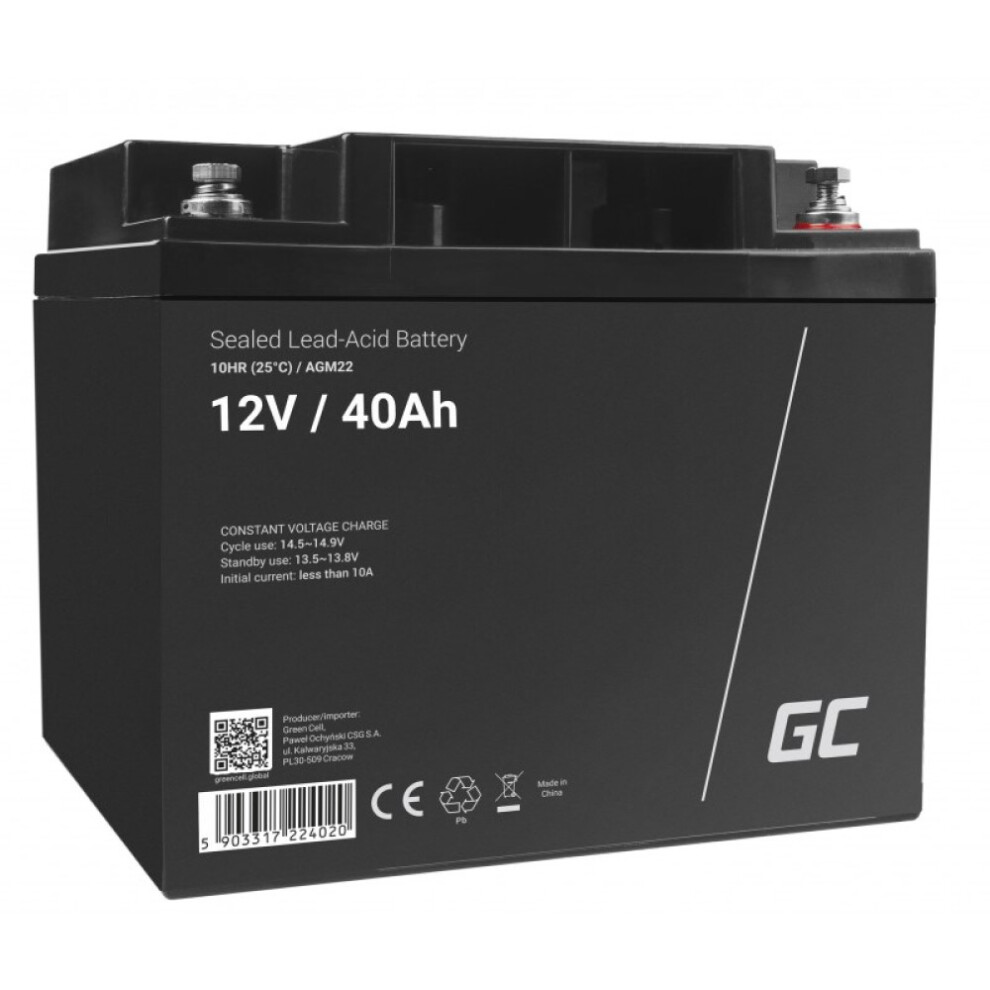 Green Cell AGM22 - 12V 40Ah VRLA Battery  AGM  Maintenance-Free - Image 2