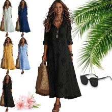 (Black, XX-Large) Boho květinové maxi šaty, výstřih do V s volány na dovolenou