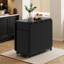 130cm Black Solid Wood Folding Dining Table