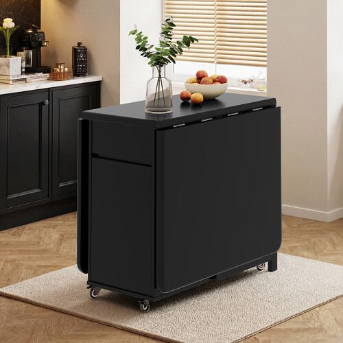 130cm Black Solid Wood Folding Dining Table