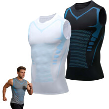 (2pcs-d, 3X-Large) Men's Sleeveless Shaping Compression Shirt, Sport Running Vest
