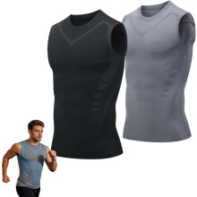 (2pcs-j, 4X-Large) Men's Sleeveless Shaping Compression Shirt, Sport Running Vest