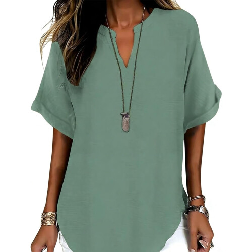 (Light Blue, Large) Damen Kurzarm Bluse, Einfarbig, Casual, Alltag, Top, Basic, Damen, Mode, Freizeit, Business, Bluse 1