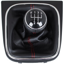 VW Golf V 03-08 váltógomb + FEKETE gumiharang PIROS menettel és KRÓM kerettel 5 SEBESSÉGES