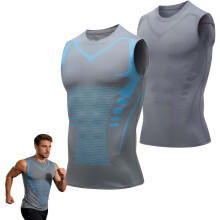 (2pcs-b, X-Large) Men's Sleeveless Shaping Compression Shirt, Sport Running Vest