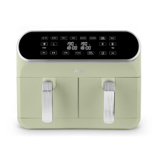 Swan SD10519G Retro Dual Basket Air Fryer with Swan Cyclone Technology, LED Display, 8 Pre-Set Cooking Options, 8L, 1700W, Retro Green