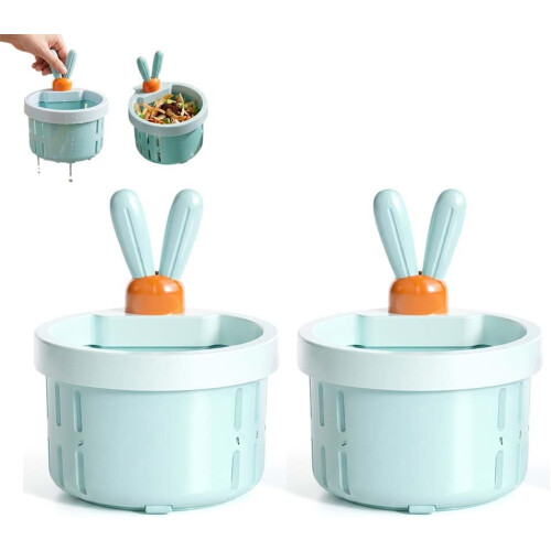 (Blue 2pcs, -) 2026 Rabbit Ear Sink Drain Strainer, Press Automatic Dumping