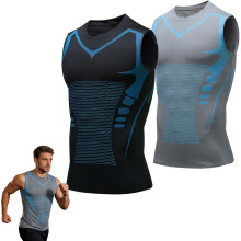 (2pcs-c, XX-Large) Men's Sleeveless Shaping Compression Shirt, Sport Running Vest