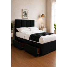 Modern Upholstered Bed with USB & Drawers Black6FT