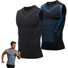 (2pcs-f, X-Large) Men's Sleeveless Shaping Compression Shirt, Sport Running Vest