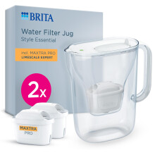 BRITA Style Essential Water Filter Jug White (2.4L) incl. 2x MAXTRA PRO Limescale Expert |fridge-fitting pitcher with Smart Light LTI & flip-lid, filt