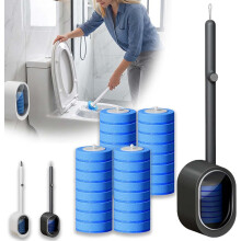 (Grey+32pcs Sponge Brush, -) Disposable Wall-Mounted Toilet Brush Set, 32 Refills