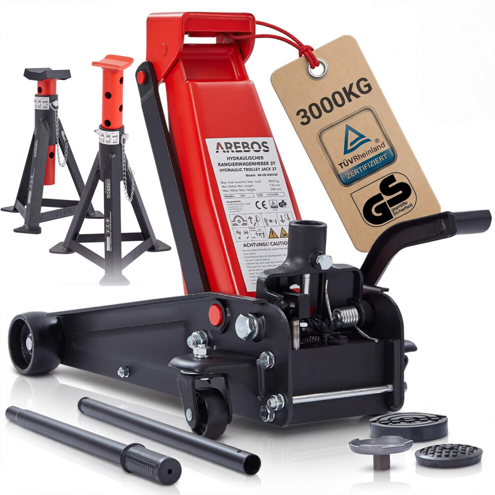 Arebos 3T Hydraulic Jack With Foot Pedal | 2X Jack Stands | 3 Tons Load Capacity | 2 Supports | Jack Stands Car
