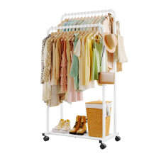 Sakugi Double Rod Clothing Rack Shoe Shelf & Hooks, 73x42x150cm, White