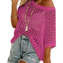 (Rose Pink, Medium) Jersey de crochet con cuello de barco, para mujer