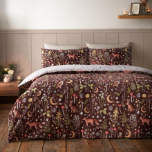 Catherine Lansfield Enchanted Twilight Animals Reversible King Duvet Cover Set with Pillowcases Chocolate