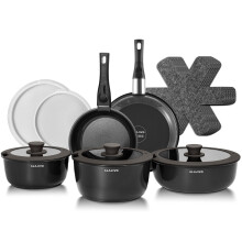 Non Stick Pots and Pans Set 17 Piece, Induction Hob Pan Set with Removable Handle, Kitchen Stackable Ceramic Cookware Sets